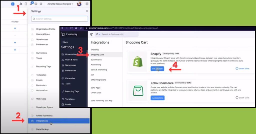 steps to integrate shopiy with zoho